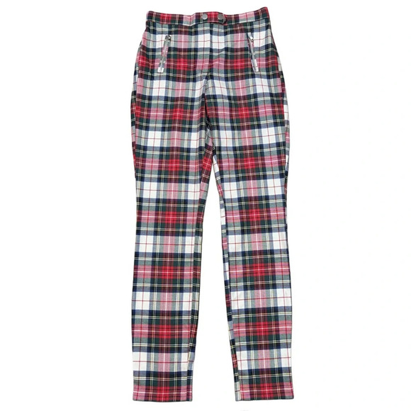 {H&M} Tartan Buffalo Holiday Plaid Moto Style Slim Skinny Leggings Pants - Picture 1 of 3